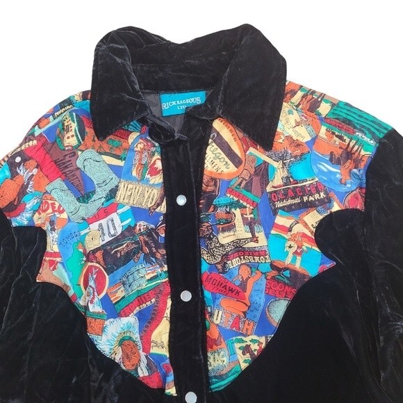 Rickrageous Rare Custom Black Pearl Snap Retro Western Coture Blouse - Picture 1 of 4